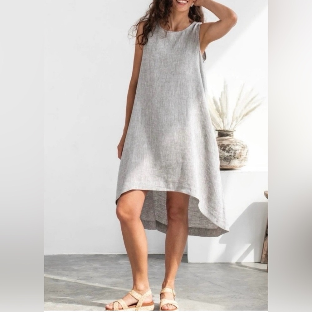 MagicLinen Toscana Gray Linen Dress  high-low hemline. Size XS